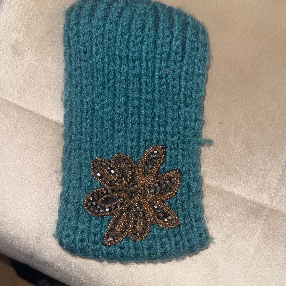Teal Knit Headband with Gold Embellishment